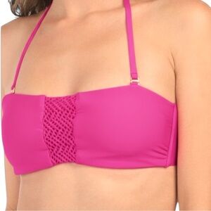 PQ Swim Erika Macrame Bandeau Strapless Bikini Top Pink Topaz NWT S